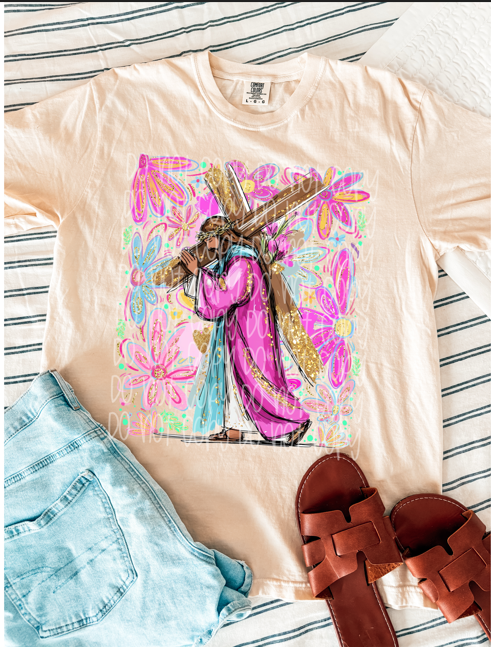 Colorful Jesus Cross Graphic T-Shirt | Christian Faith Tee | Inspirational Religious Unisex Shirt | Church and Worship Apparel