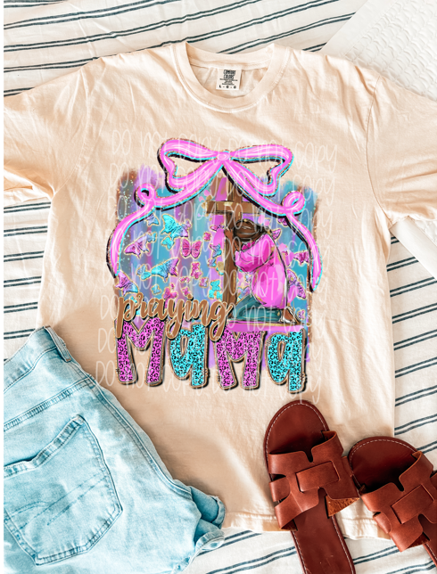 Praying Mama Graphic T-Shirt | Colorful Christian Mom Tee | Faith-Based Inspirational Unisex Shirt | Religious Mama Apparel
