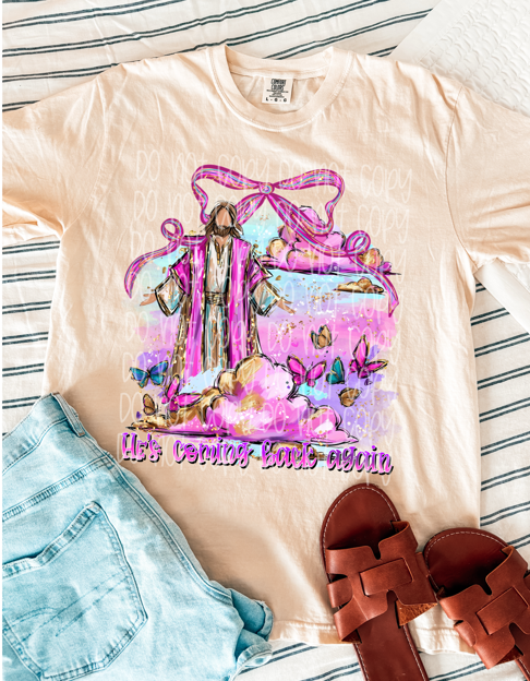 He's Coming Back Again Graphic T-Shirt | Christian Faith Tee | Inspirational Second Coming Unisex Shirt | Religious Church Apparel