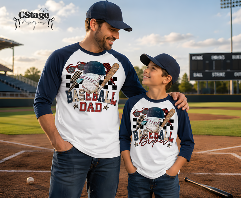 Baseball Dad & Baseball Brother Matching Raglan Shirt | Patriotic Family Baseball Tee