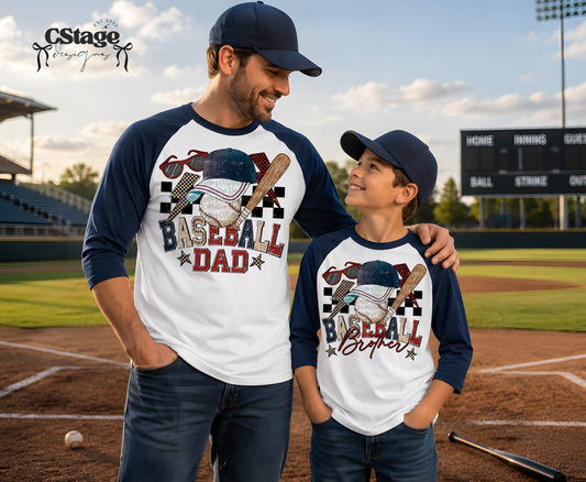 Baseball Dad & Baseball Brother Matching Raglan Shirt | Patriotic Family Baseball Tee