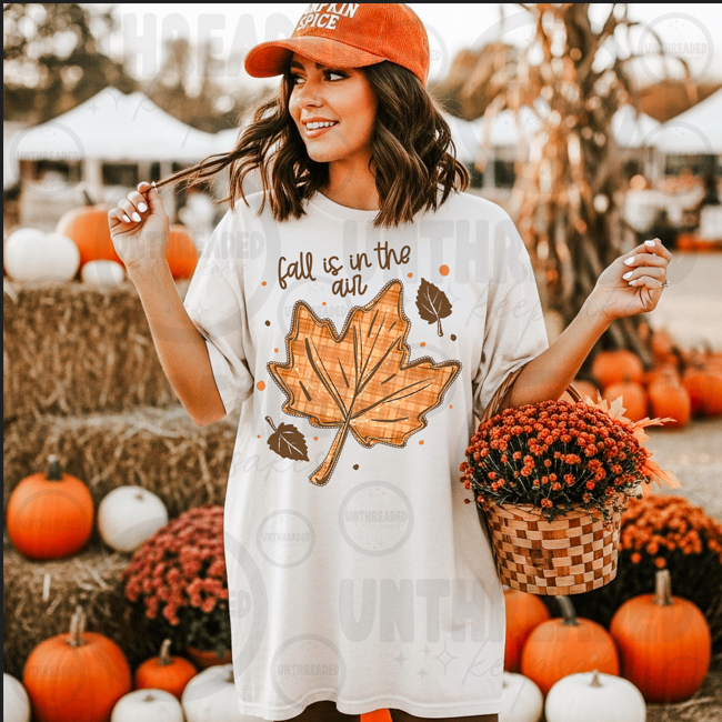 Fall Is in the Air Plaid Maple Leaf T-Shirt