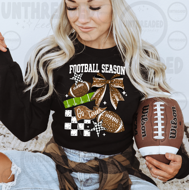 Football Season Go Team Coquette Bow Graphic Sweatshirt or T-Shirt – Women’s Game Day Apparel 🏈🎀