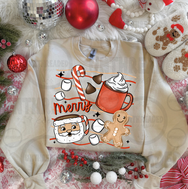 Merry Hot Cocoa Santa and Gingerbread Christmas Sweatshirt 🎅☕🎄
