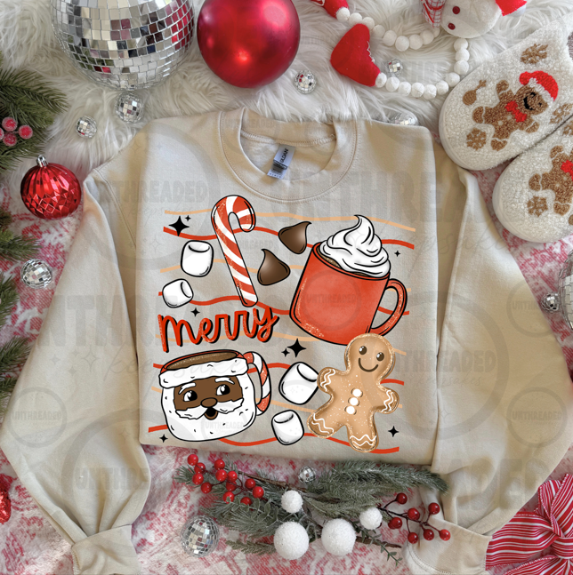 Merry Hot Cocoa Santa and Gingerbread Christmas Sweatshirt 🎅☕🎄