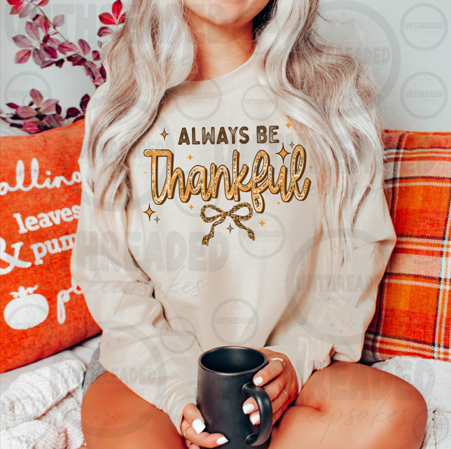 Always Be Thankful Coquette Bow Graphic Sweatshirt