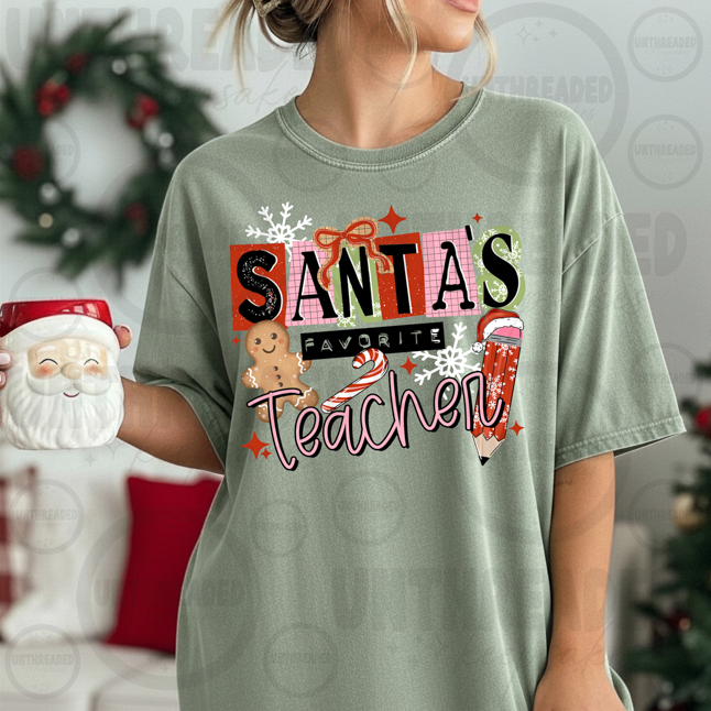 Santa’s Favorite Teacher Christmas Graphic T-Shirt