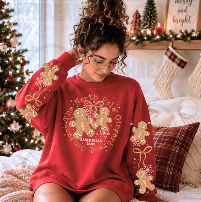 North Pole Gingerbread Christmas Crewneck Sweatshirt 🎄🍪🎀