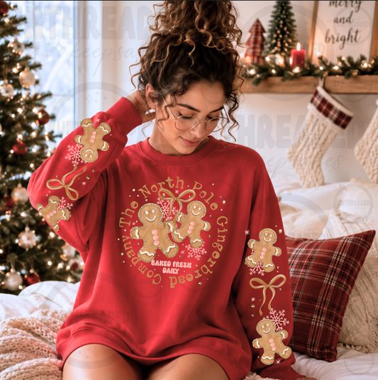North Pole Gingerbread Christmas Crewneck Sweatshirt 🎄🍪🎀