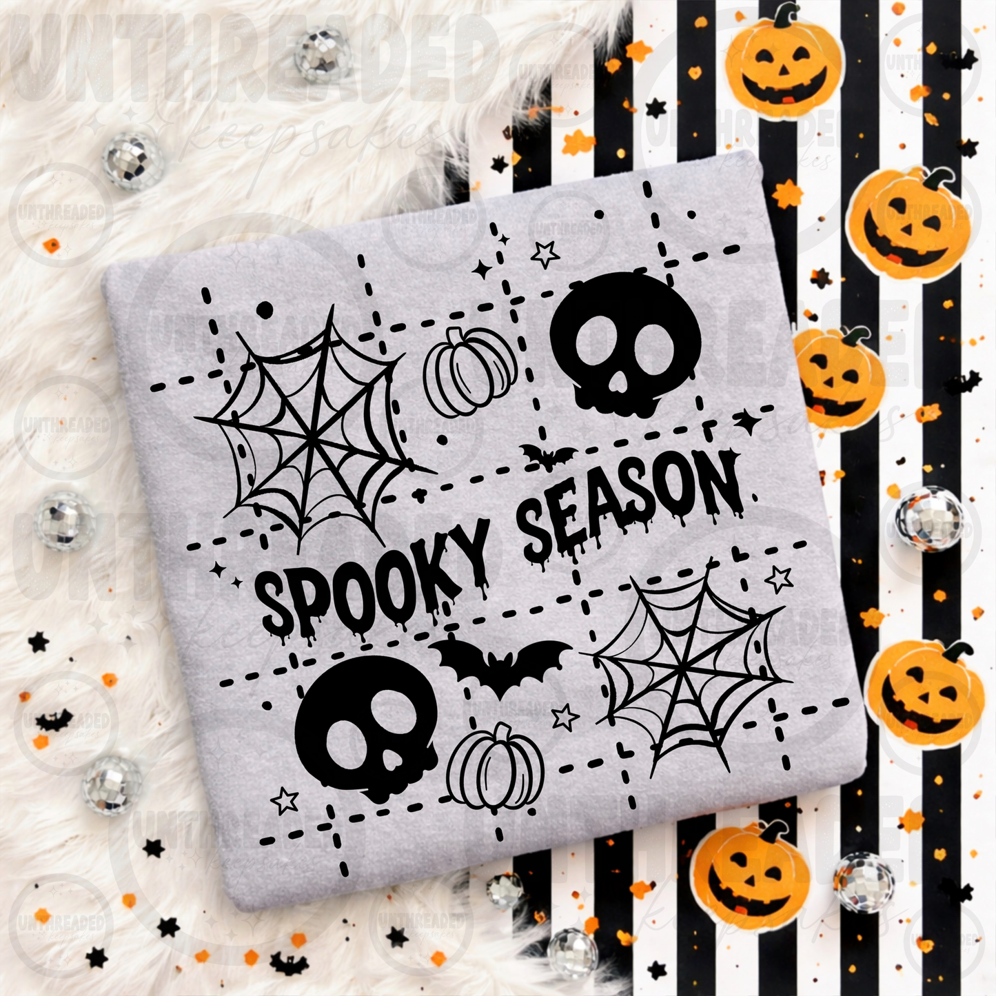 Spooky Season Skulls Spiderwebs & Pumpkins Halloween Crewneck Sweatshirt 💀🕸️🎃