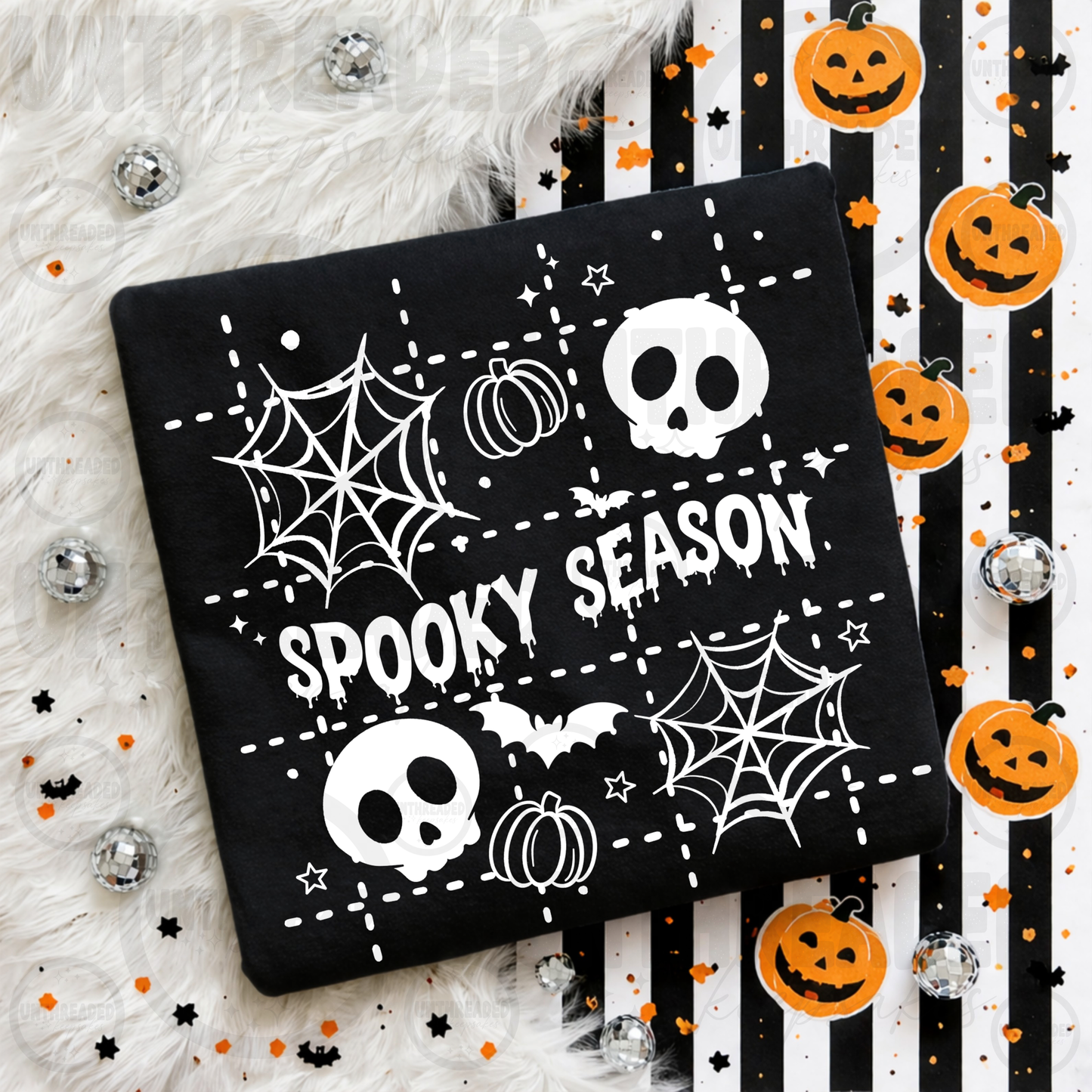 Spooky Season Skulls Spiderwebs & Pumpkins Halloween Crewneck Sweatshirt 💀🕸️🎃