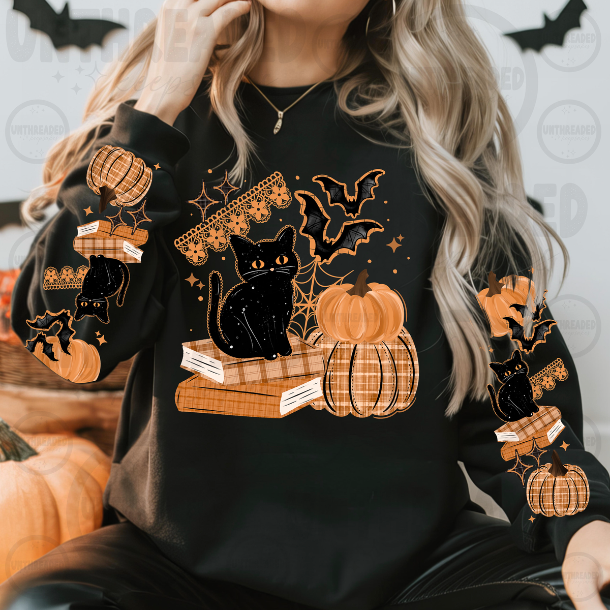 Black Cat & Pumpkin Halloween Crewneck