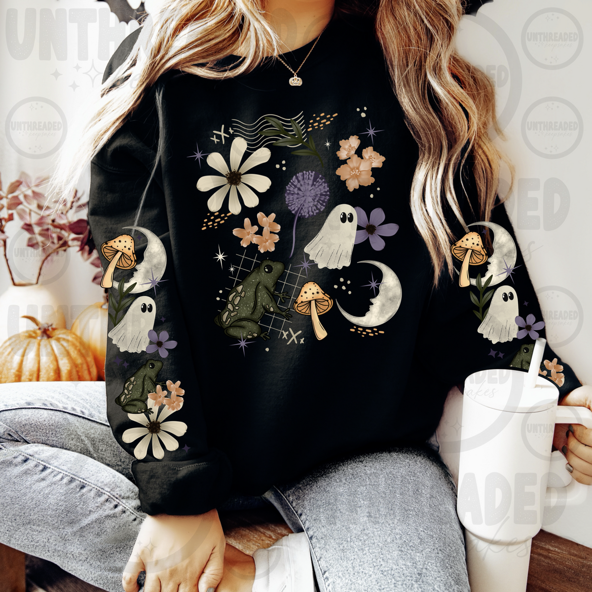 Floral Ghost Halloween Crewneck
