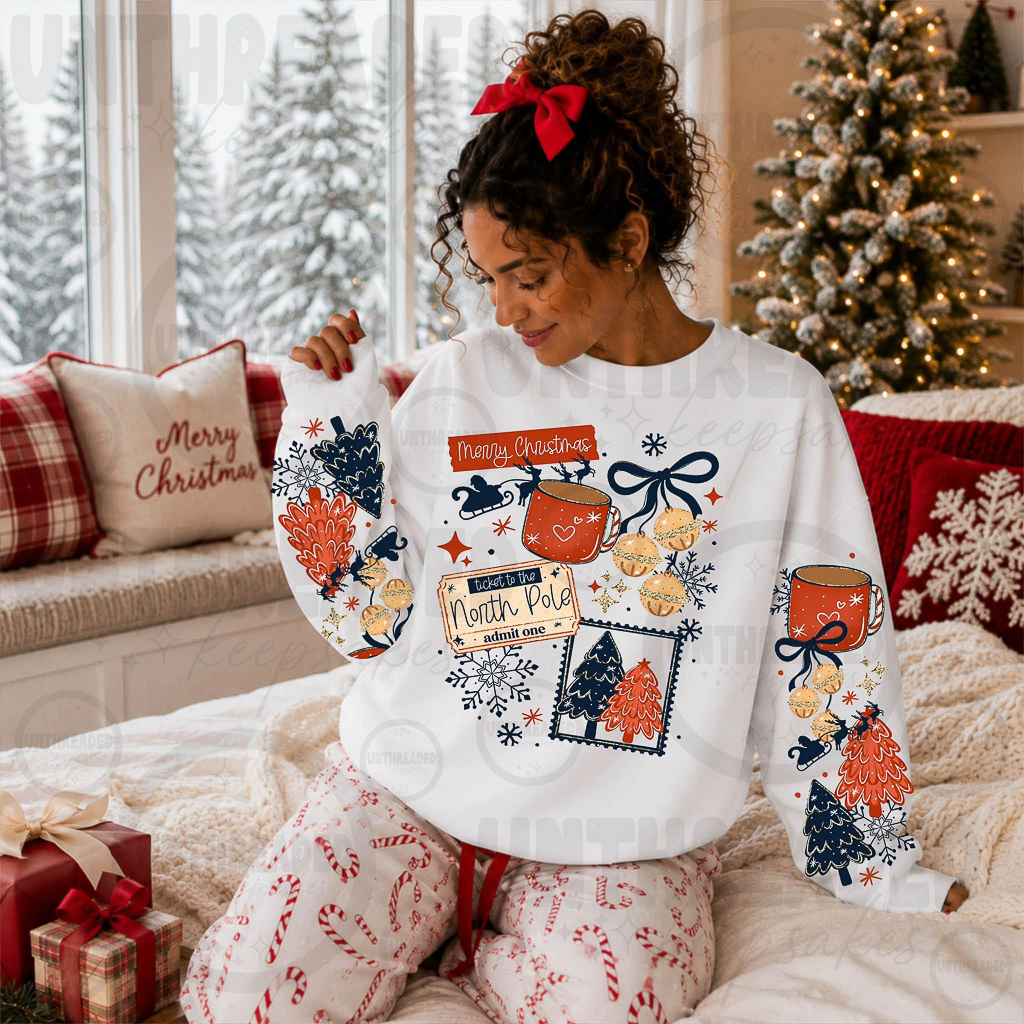 North Pole Admit One Christmas Ticket Crewneck Sweatshirt