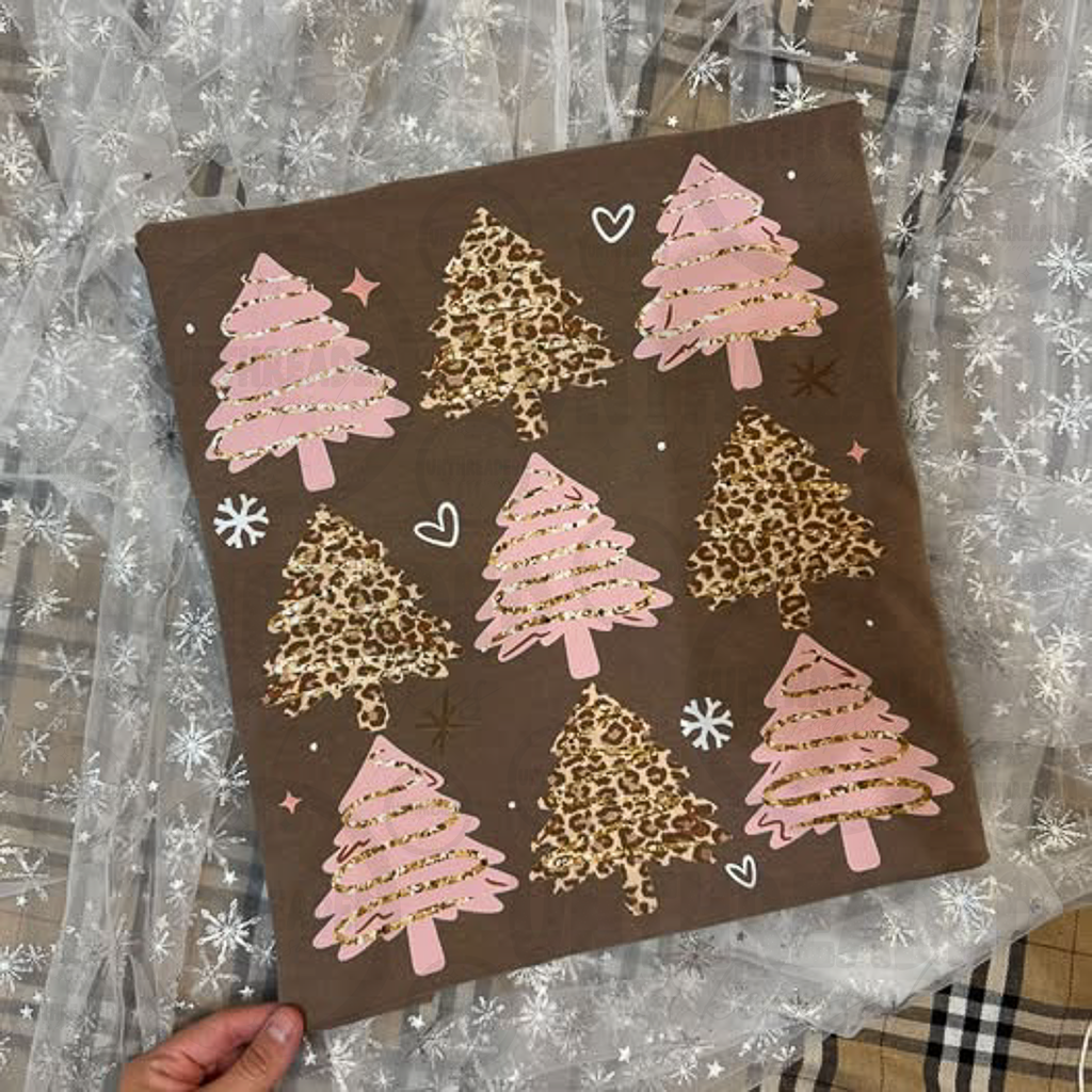 Pink and leopard Christmas trees design