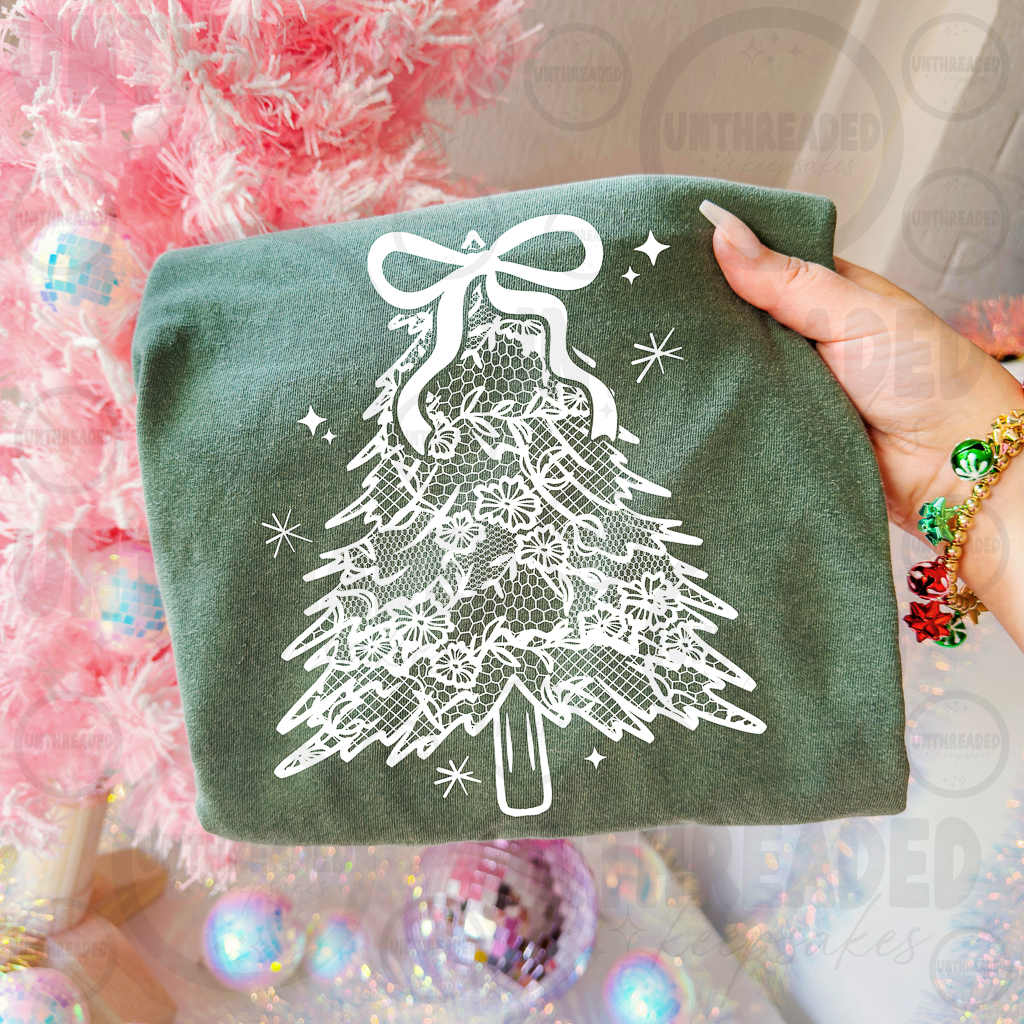 Vintage Lace Christmas Tree Bow apparel mockup