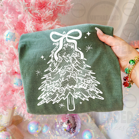Vintage Lace Christmas Tree Bow apparel mockup