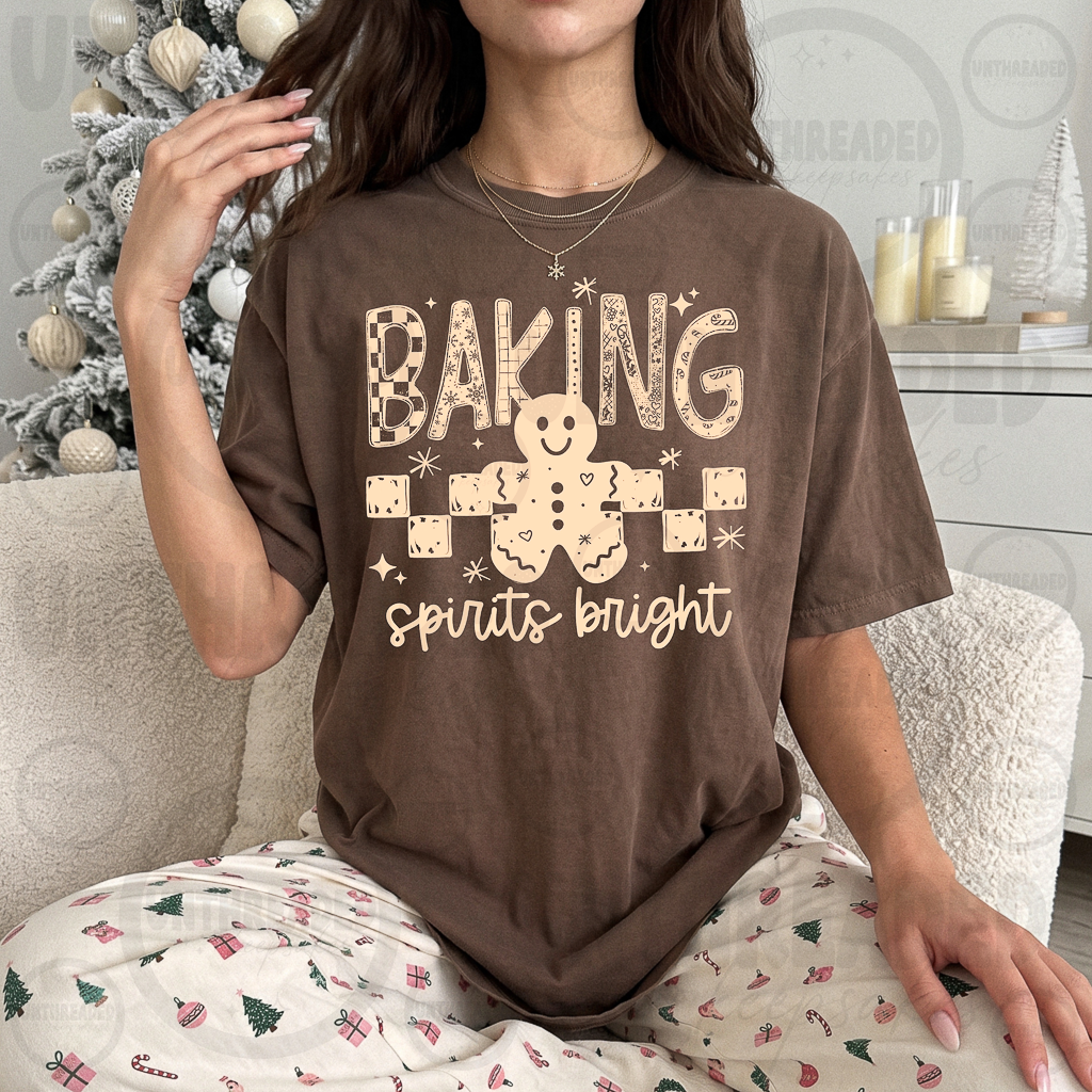 Baking Spirits Bright brown gingerbread Christmas t-shirt