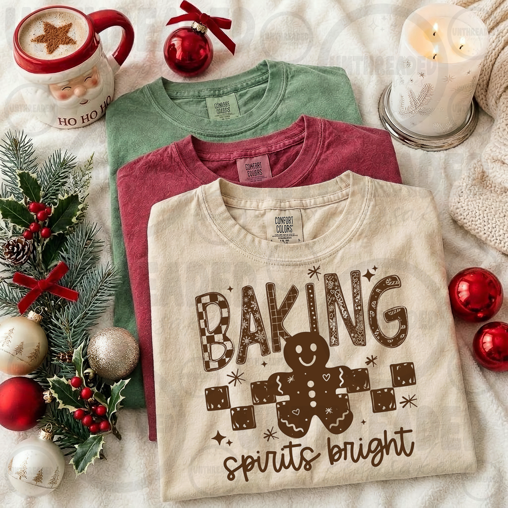 Baking Spirits Bright ivory Christmas tee and alternate shirt colors
