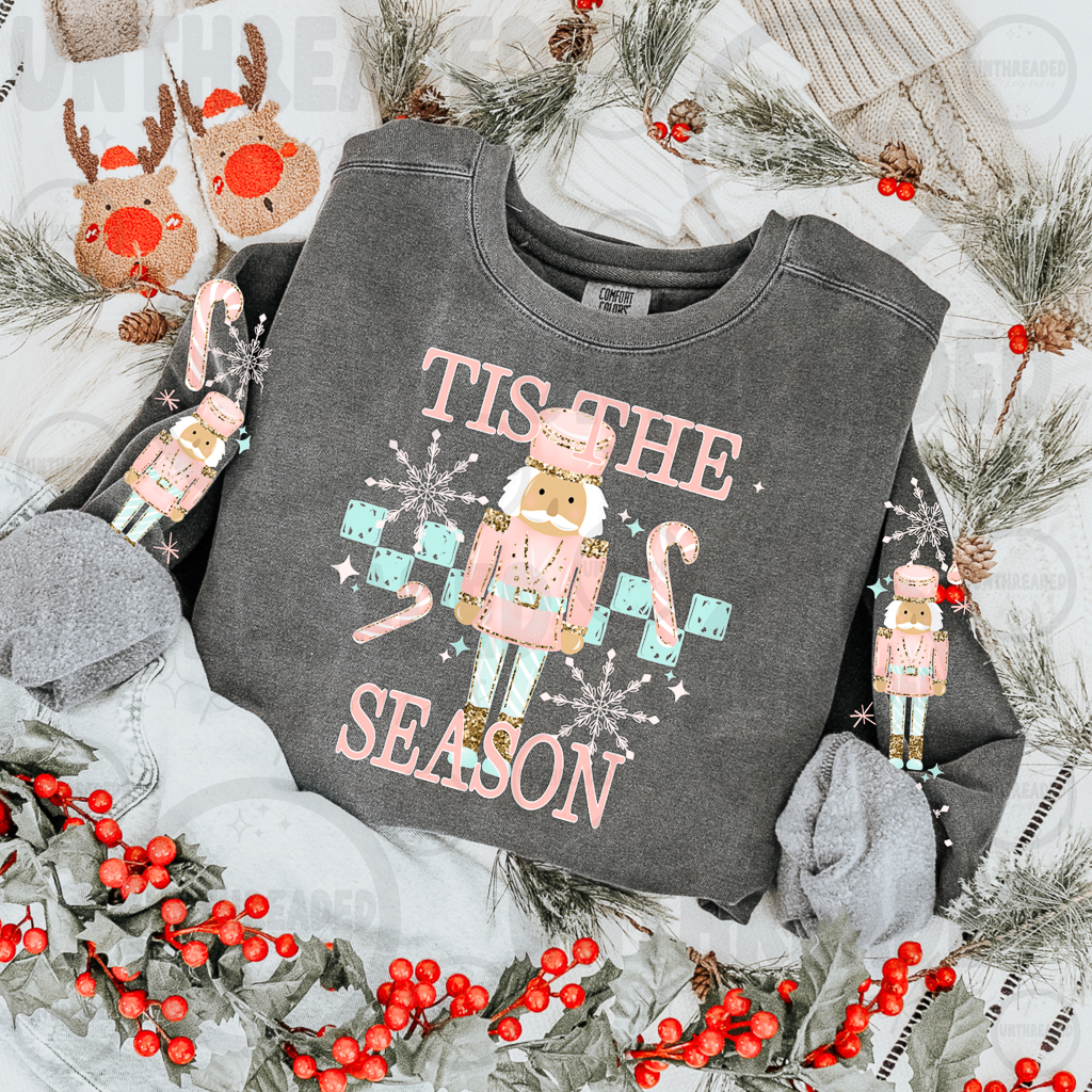 Classic nutcracker Tis the Season crewneck with sleeve design