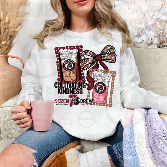 ☕Cultivating Kindness Seven Brew Coffee Sweatshirt ☕🎀 | Cute Coffee Lover Crewneck