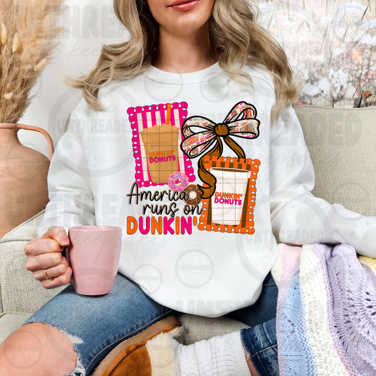 ☕America Runs on Dunkin’ Coffee Sweatshirt 🍩🎀 | Cute Coffee Lover Crewneck