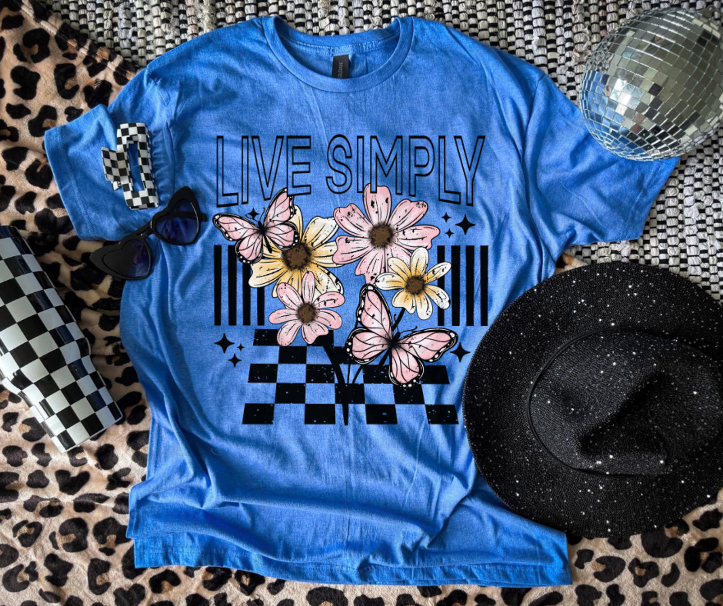 Live Simply Floral Butterfly Graphic T-Shirt