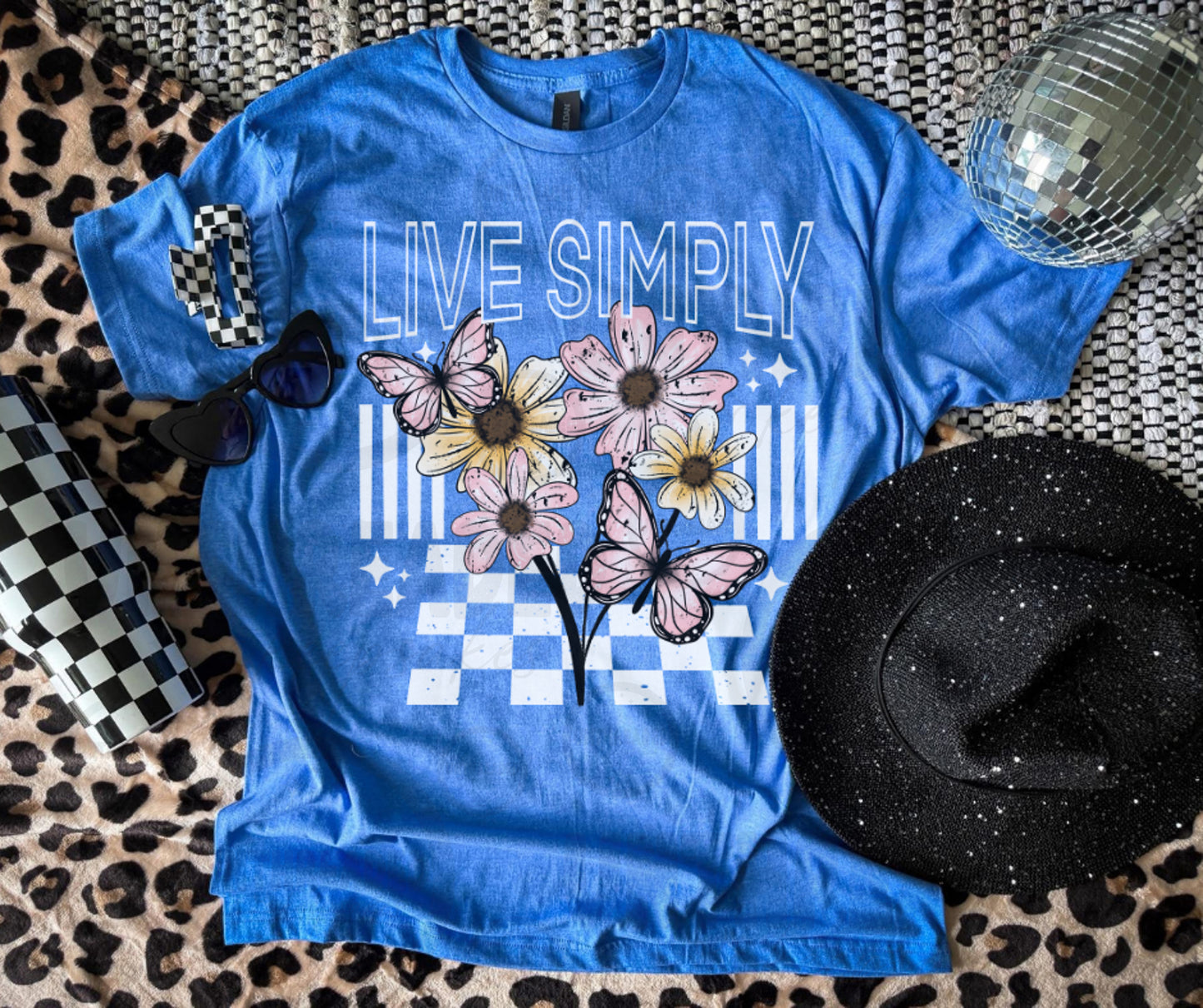 Live Simply Floral Butterfly Graphic T-Shirt