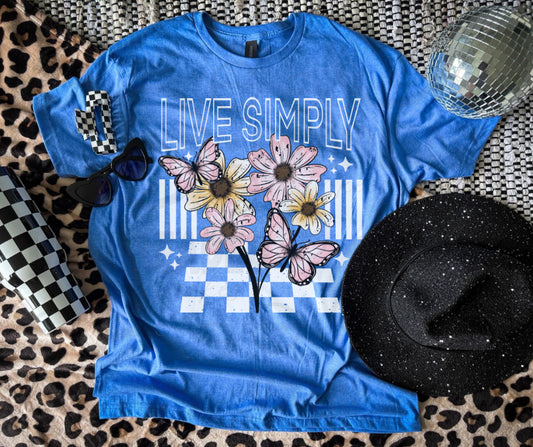Live Simply Floral Butterfly Graphic T-Shirt