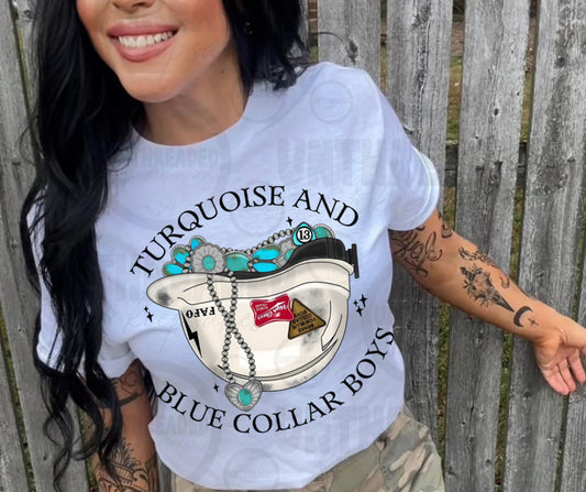 Turquoise and Blue Collar Boys Western Graphic T-Shirt