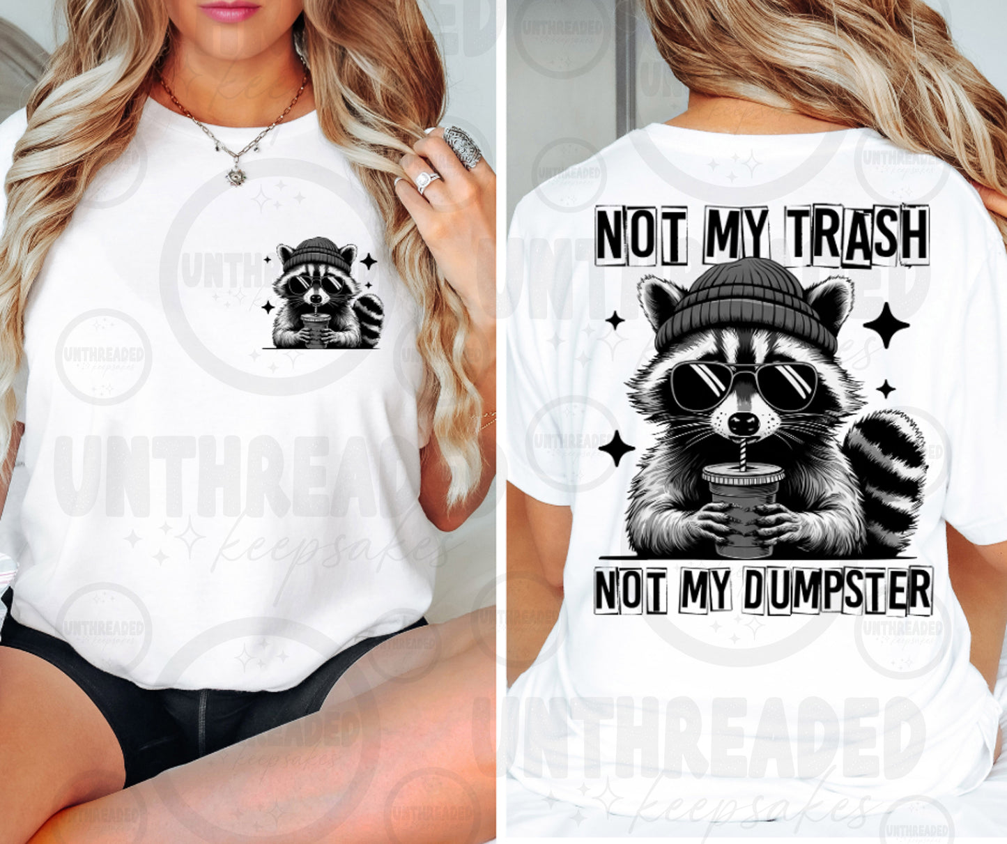 Not My Trash Not My Dumpster Raccoon Pocket Tee – Funny Front & Back Shirt
