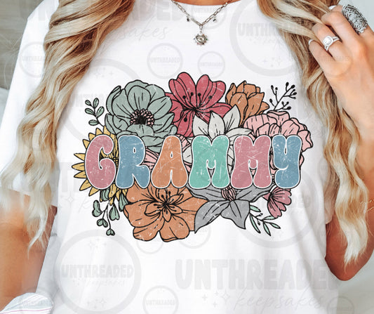 Floral Grammy Graphic T-Shirt | Vintage Flower Grandma Gift Tee