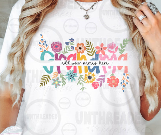 Personalized Floral Shirt | Custom Names Family Tee |  Gift T-Shirt Must Message Names to Be Added