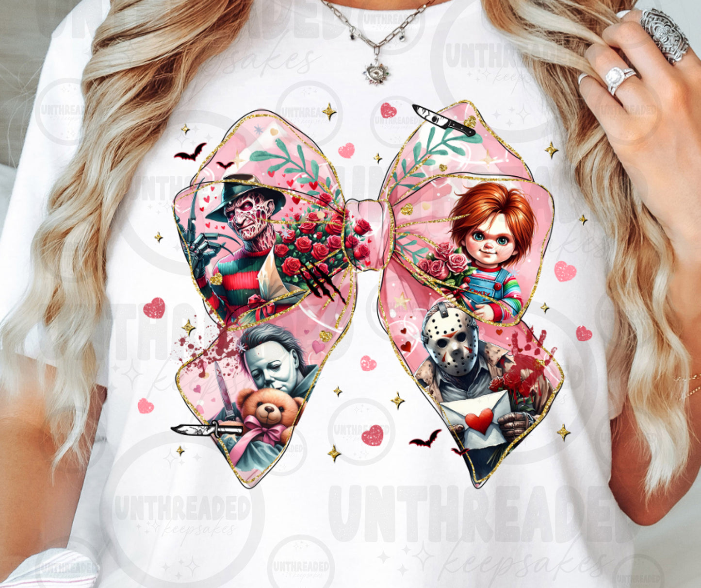 Horror Valentine Sweetheart Bow Graphic T-Shirt | Spooky Cute Love Tee