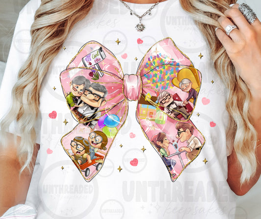 Adventure Love Balloon Bow Graphic T-Shirt | Sweet Valentine Memory Tee