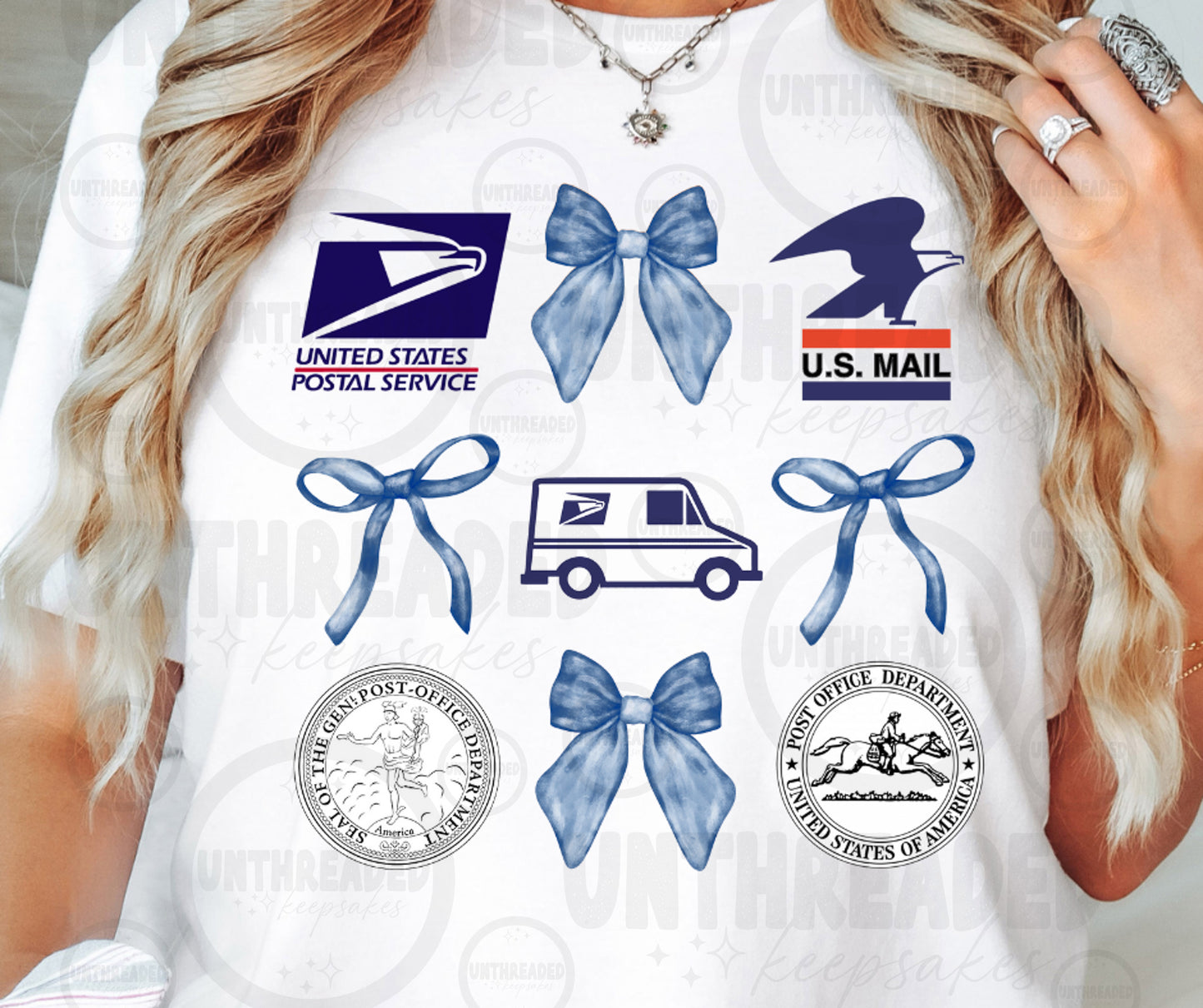 USPS Postal Bows Graphic T-Shirt | Mail Carrier Postal Worker Cute Tee