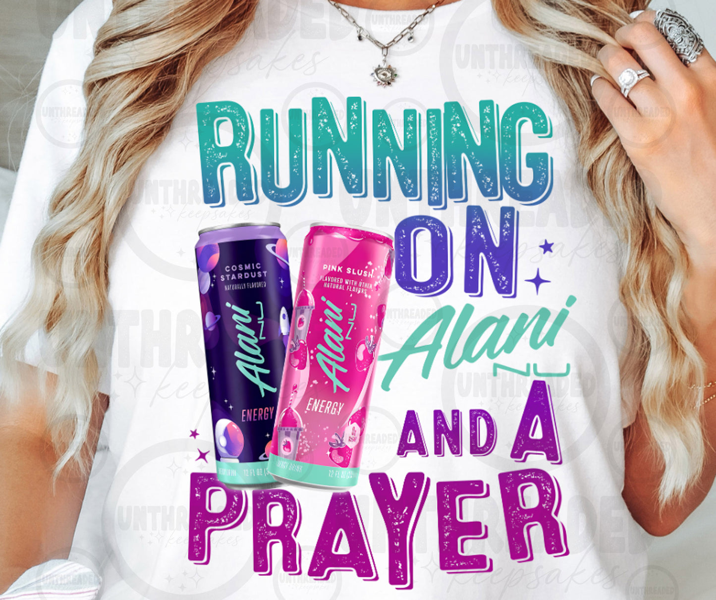 Running on Alani and a Prayer Graphic T-Shirt | Energy Drink Humor Tee