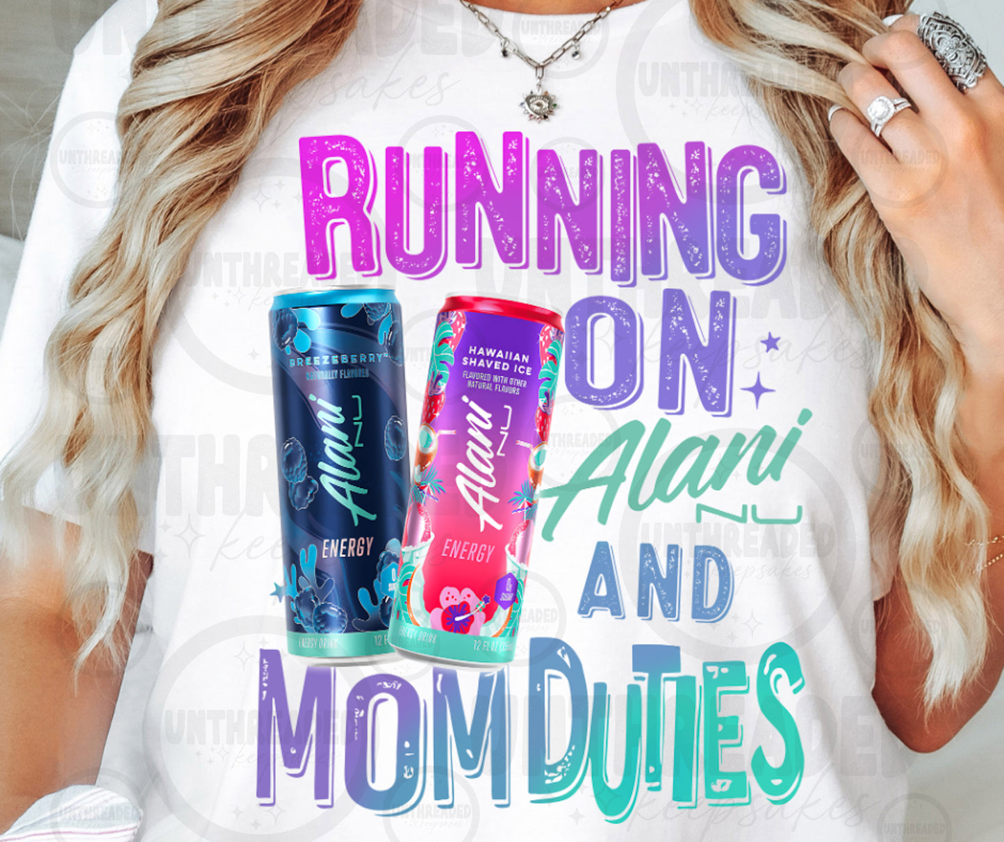 Running on Alani and Mom Duties Graphic T-Shirt | Funny Energy Drink Mom Tee