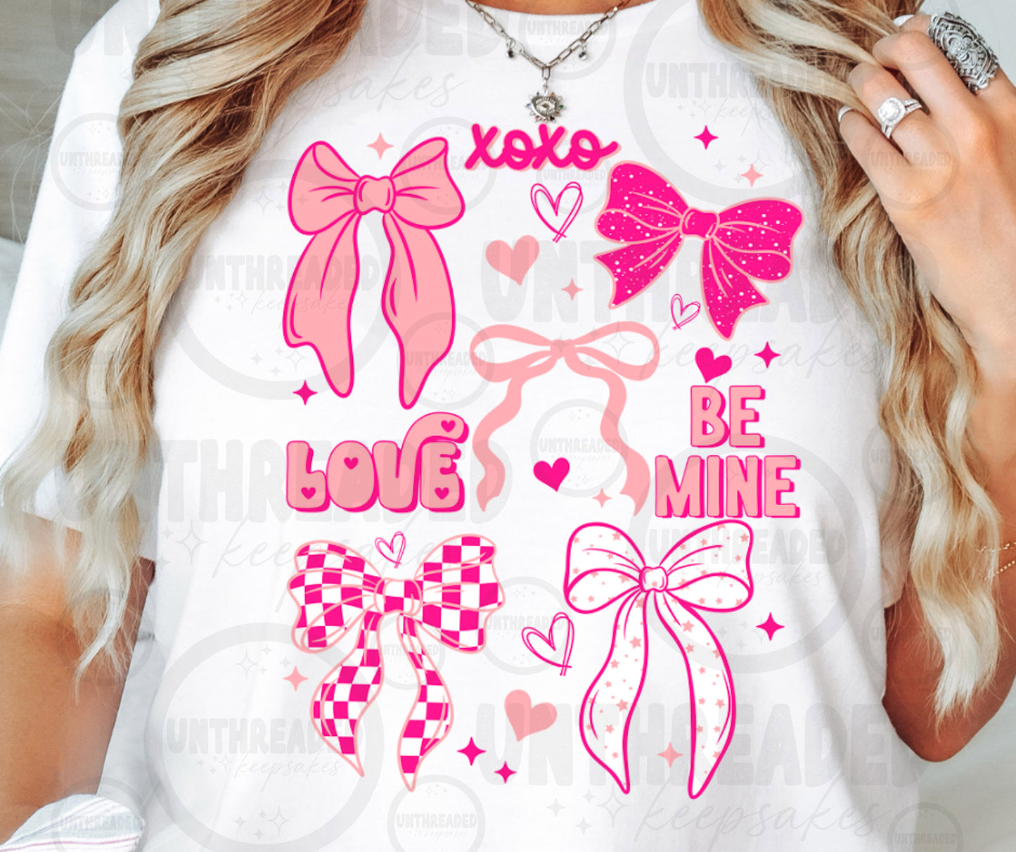 Valentine Bows Graphic T-Shirt | Pink Love Be Mine Cute Heart Tee