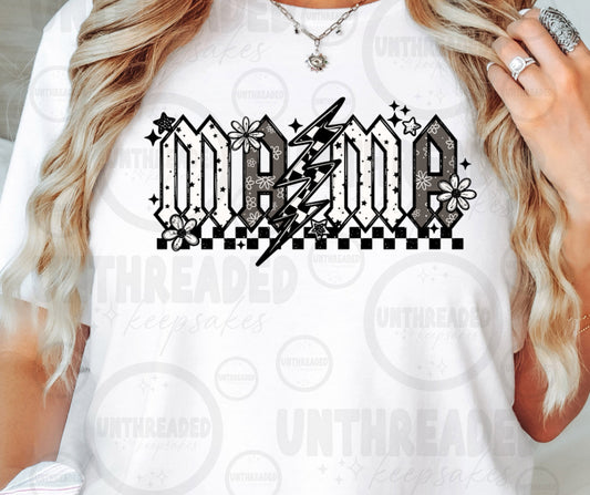 Mama Lightning Bolt Graphic T-Shirt | Trendy Checkered Mom Tee