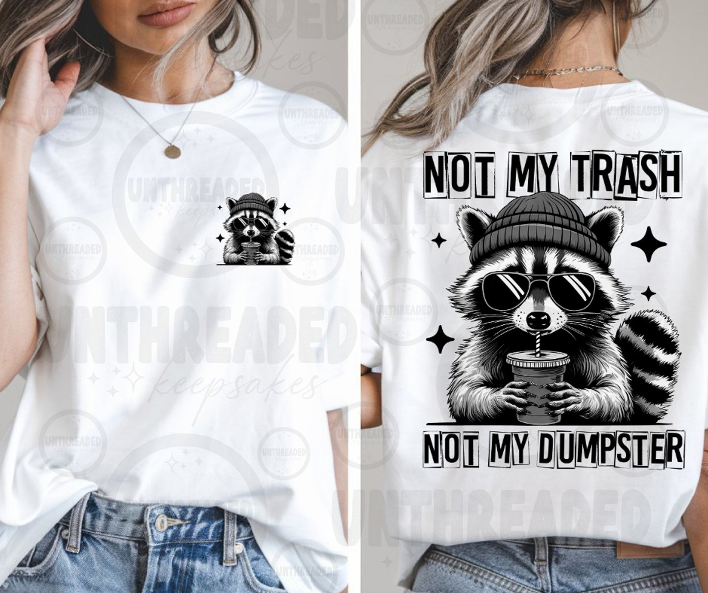 Not My Trash Not My Dumpster Raccoon Shirt | Funny Pocket & Back Graphic Tee