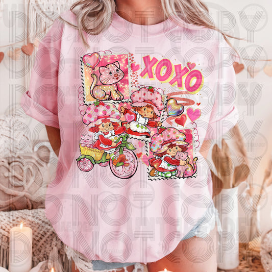 XOXO Strawberry Girl Valentine Graphic Tee – Cute Retro Love Shirt
