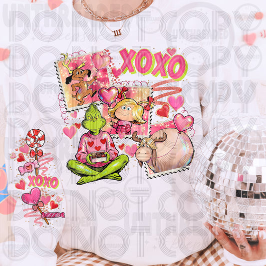 XOXO Grinch Valentine Crewneck | Cute Cartoon Love Sweatshirt | Retro Heart Pullover | Cozy Holiday Outfit | Funny Valentine Gift for Her or Him