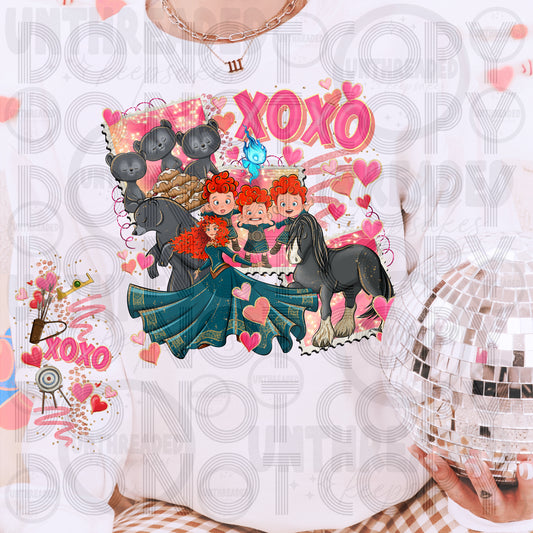 XOXO Brave Characters Valentine Crewneck | Cute Redhead Family Love Sweatshirt | Retro Cartoon Heart Pullover | Cozy Valentine Outfit | Gift for Her