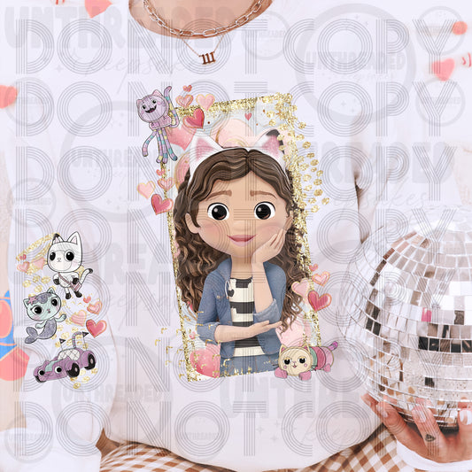 Cute Cartoon Girl Graphic Tee | Aesthetic Heart & Glitter Design Shirt