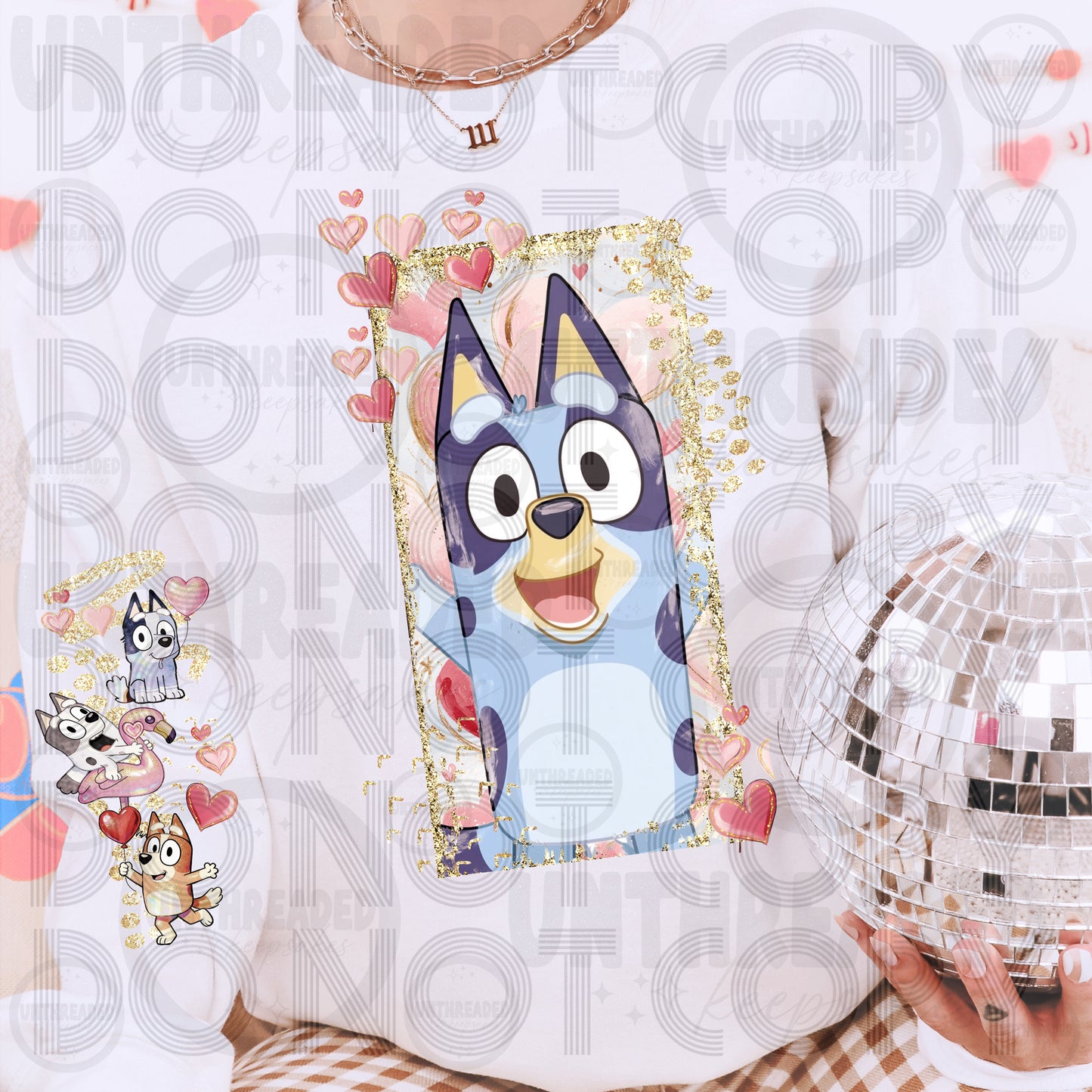 Blue Heeler Puppy Graphic Tee | Cute Cartoon Dog Shirt | Glitter Heart Design