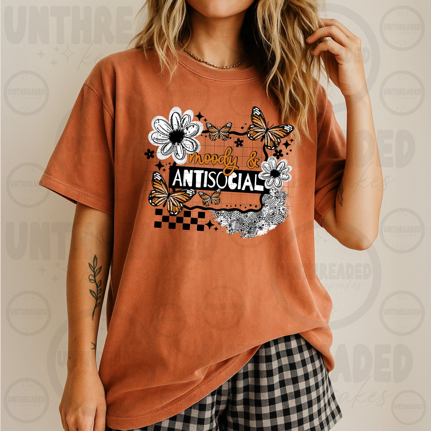 Moody & Antisocial Graphic Tee | Vintage Butterfly Floral Shirt | Soft Unisex T-Shirt