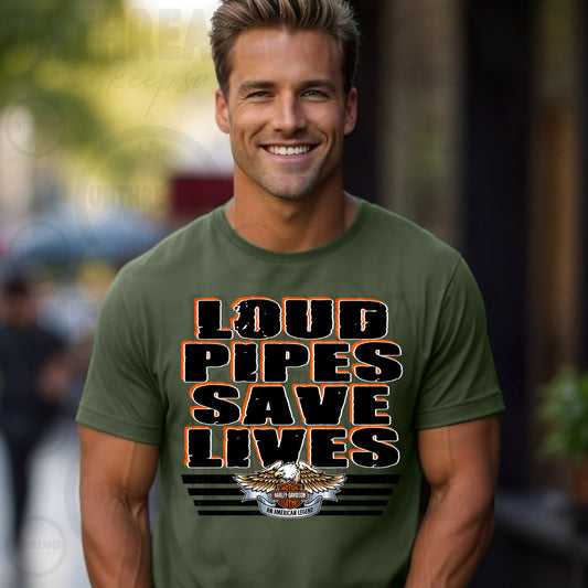 Motorcycle Rider Tee – Loud Pipes Save Lives Graphic
