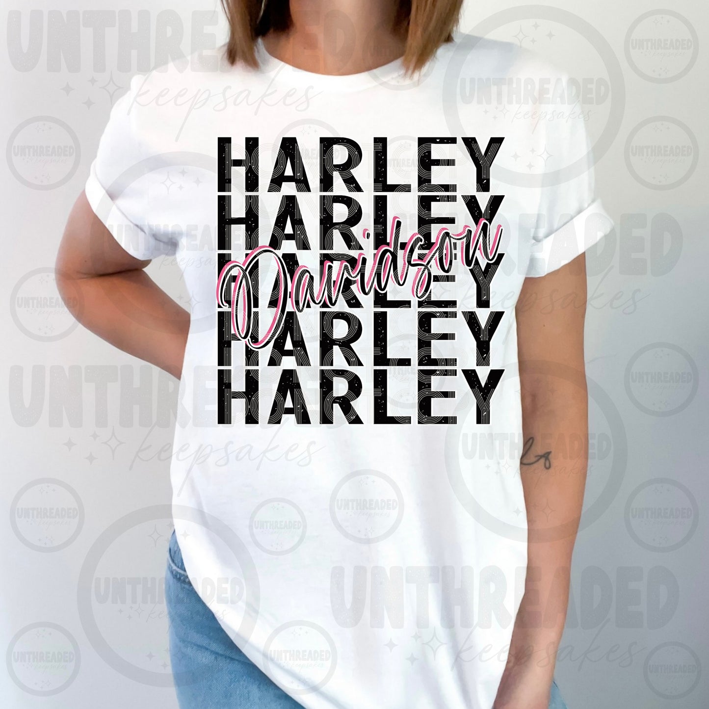 Repeating Name Graphic T-Shirt | Custom Biker Aesthetic Tee Pink