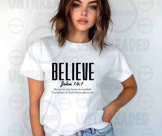 Christian Faith Graphic Tee | Scripture Bible Verse T-Shirt| Believe